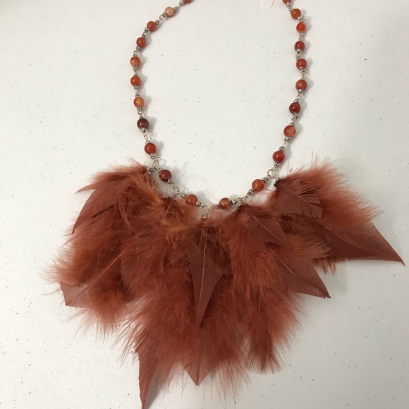 Carnelian Feather Necklace And Earrings set - Picture 2 of 5